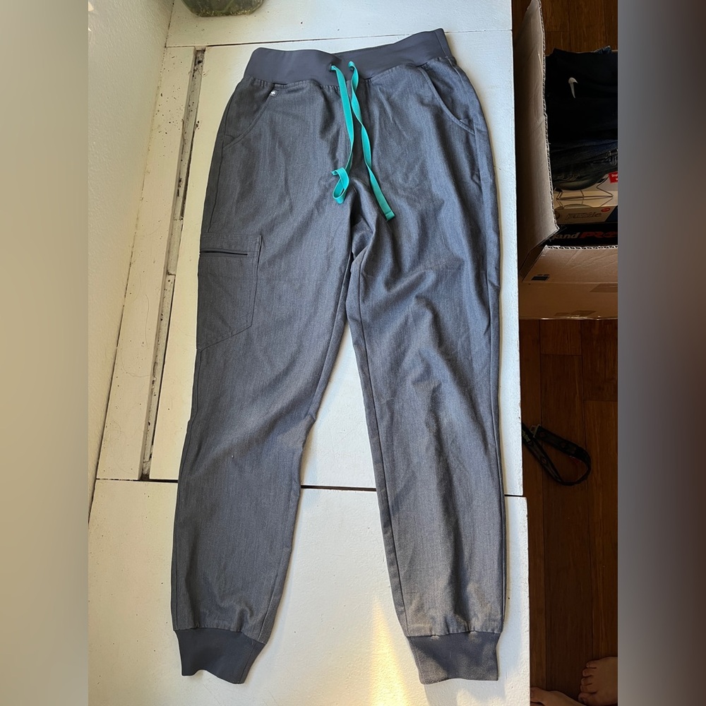 Figs Charcoal Joggers with Aqua Drawstring